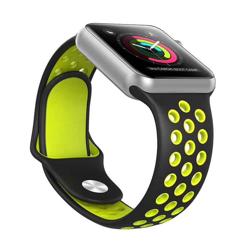 Силиконовый спортивный ремешок, цветной ремешок для Apple Watch, 44 мм, 42 мм, 40 мм, 38 мм, черный/Вольт браслет iwatch, серия 5, 4, 3, Ремешки для наручных часов - Цвет ремешка: Black Yellow