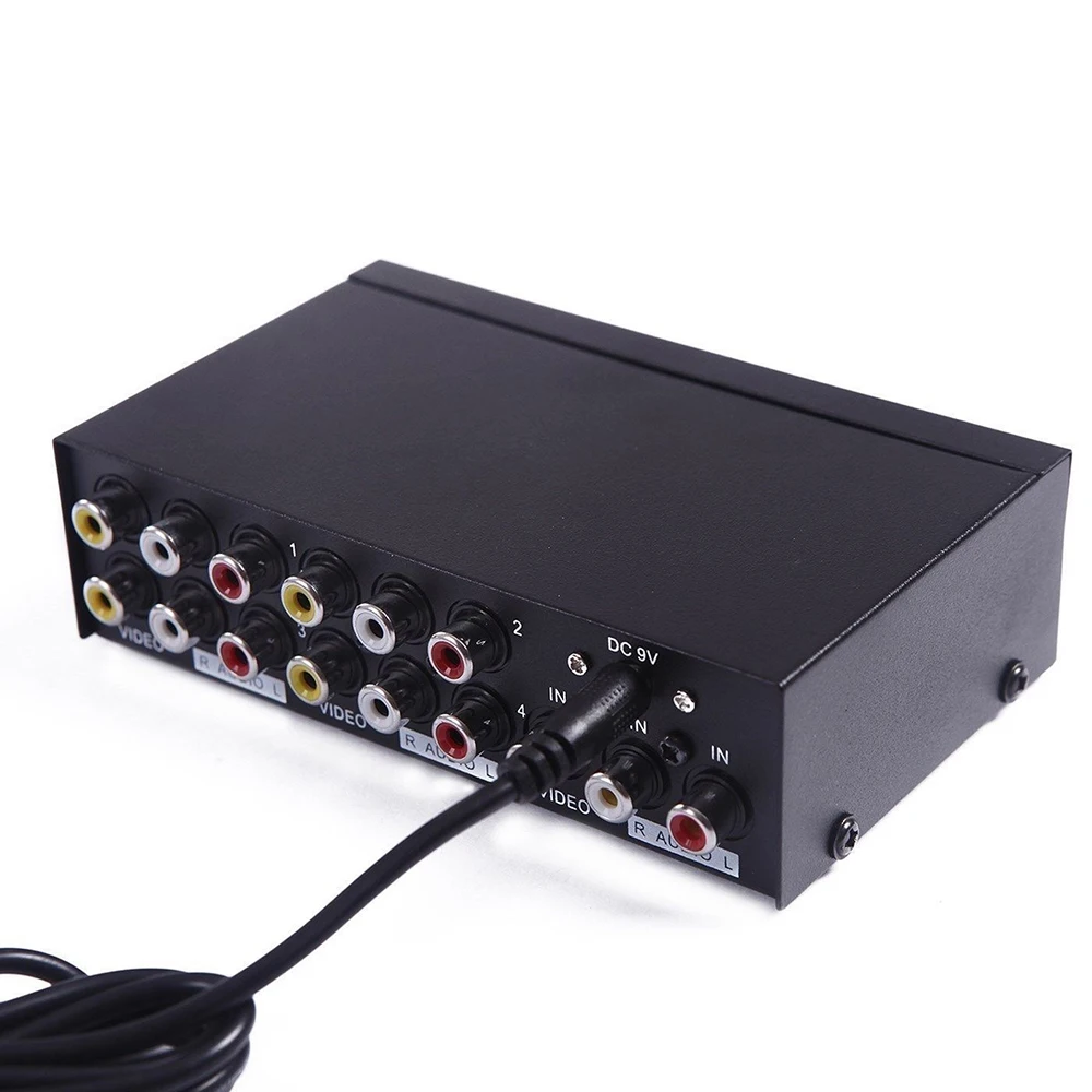 Композитный переключатель 4 в 1 для аудио и видео сигнала 1x4 Box L/R Селекторный