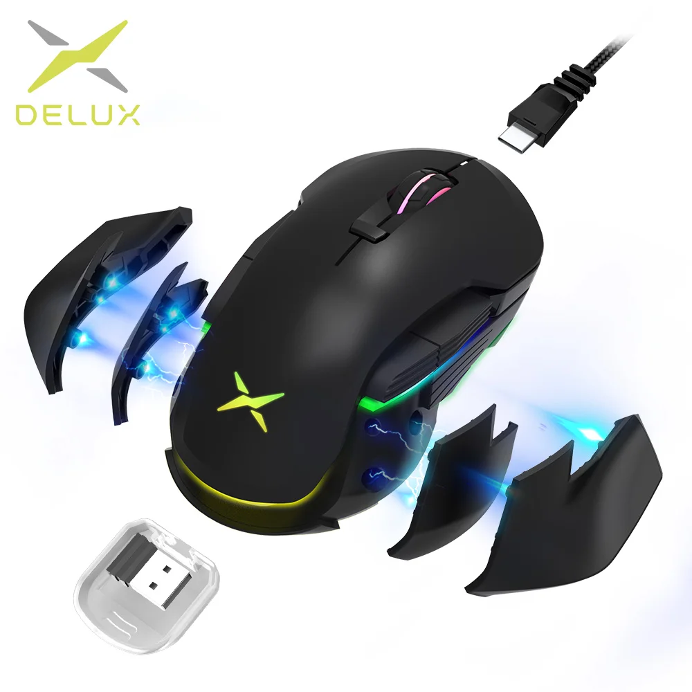 

Мышь Delux M627 PMW3389 проводная и Беспроводная игровая, 16000 DPI, 8 кнопок