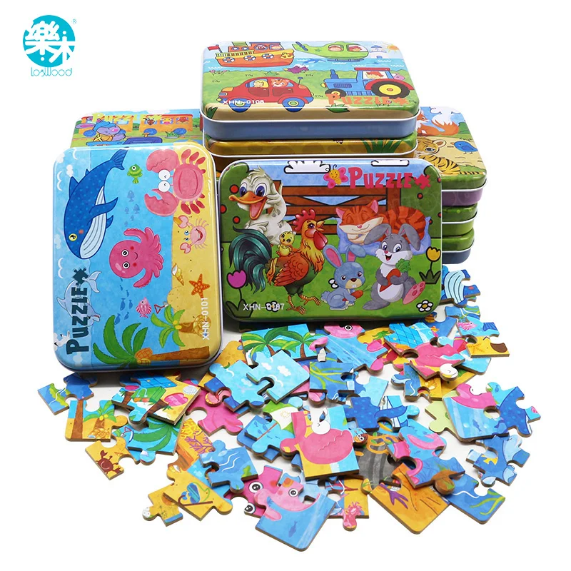 

4 in 1 Cartoon 3D Puzzle Metall Eisen Box Reibungslos Holz Puzzle Montessori Lernspielzeug Kinder Kinder Holzspielzeug