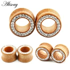 1 шт., модные затычки для ушей, деревянные туннели с драгоценными камнями, хрустальные стразы, 8 мм-16 мм, седло для ушей, конусные пирсинг, ювелирные изделия для мужчин и женщин