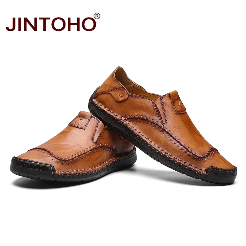 Мужская обувь JINTOHO из натуральной кожи без шнуровки модные мужские туфли