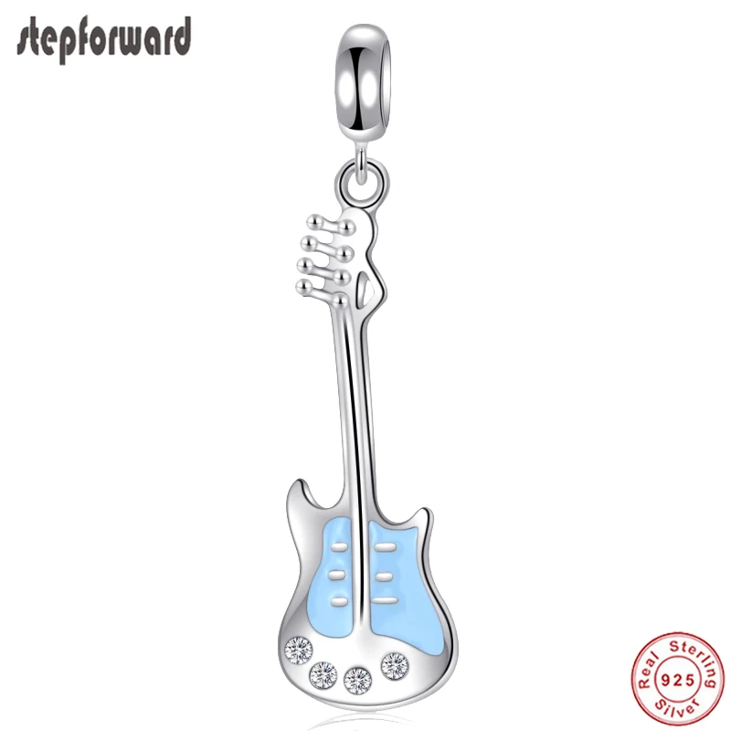 

STEP FORWARD 925 Sterling Silver Guitar Hanging Charms For Women Fashion Design Pendants Fit Bracelets Bangle DIY Making Jewelry