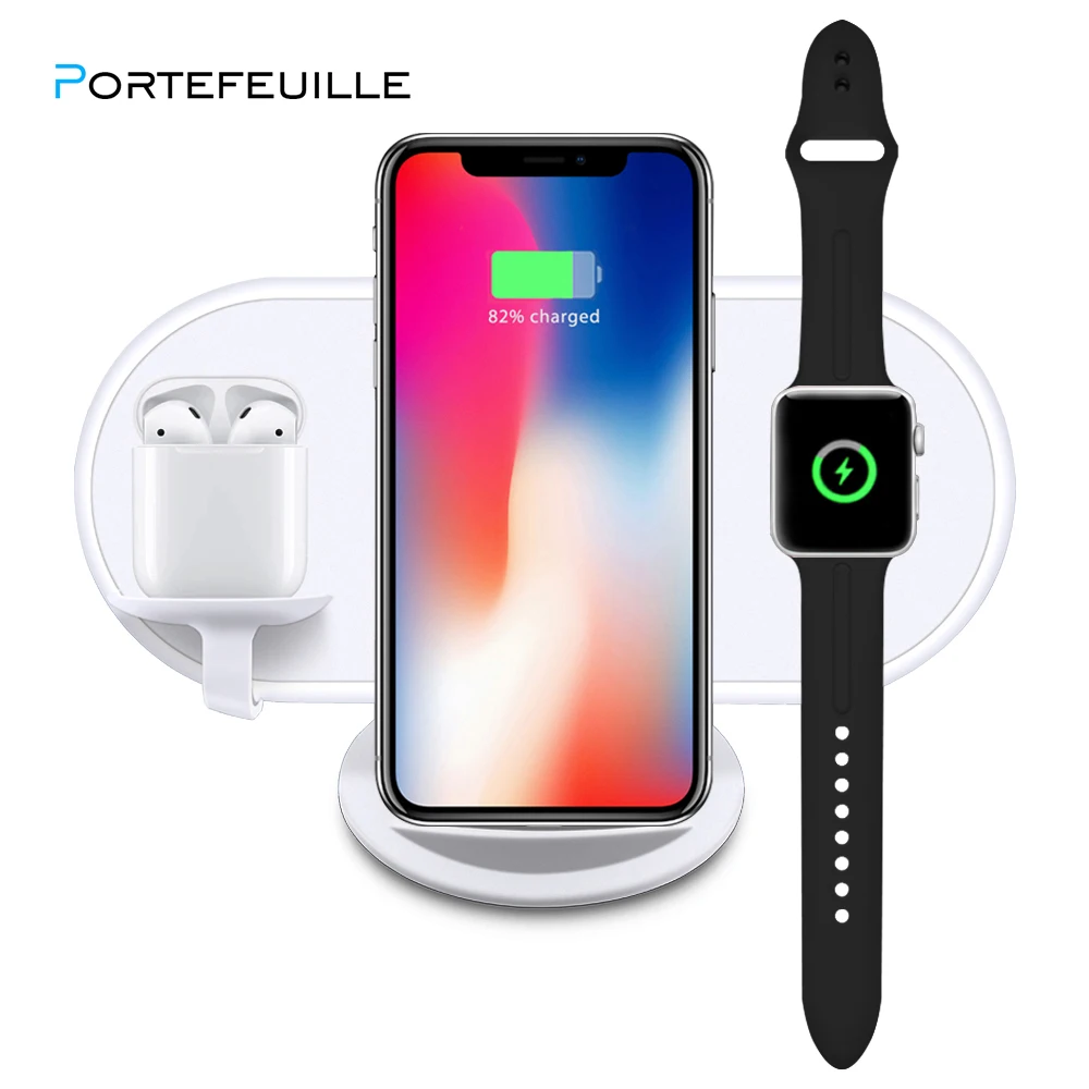 Portefeuille 3 в 1 10 Вт 7 5 2 QI Беспроводное быстрое зарядное устройство для iPhone X 8 Plus Samsung