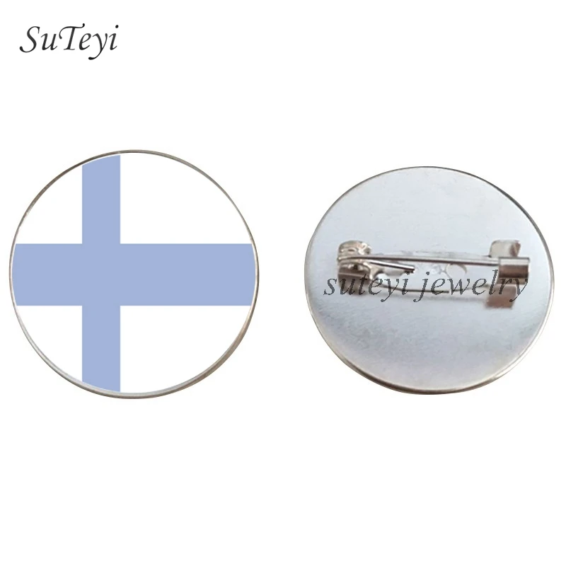 silver SUTEYI Франция/Флаг Ватикана ручной работы Брошь Финляндия/Нидерланды/Чешский Республика значки картина стекло булавки брошки Женская бижутерия - Окраска металла: silver