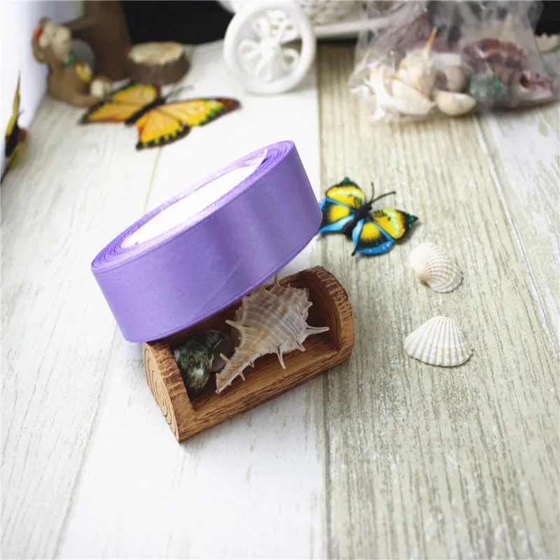 Light purple 6 мм, 10 мм, 15 мм, 20 мм, 25 мм, 40 мм, 50 мм, шелковые атласные ленты для рукоделия, ленты для шитья, материалы для рукоделия, подарочная упаковка, 25 ярдов/рулон - Цвет: Light purple