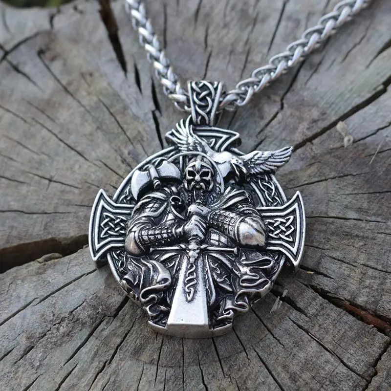 stainles steel chain Lanseis 1 шт. Викинг один от Елены росовой ожерелье кулон Heathen мужской норвежский кулон ювелирные изделия Викинг крест кулон с вороном - Окраска металла: stainles steel chain