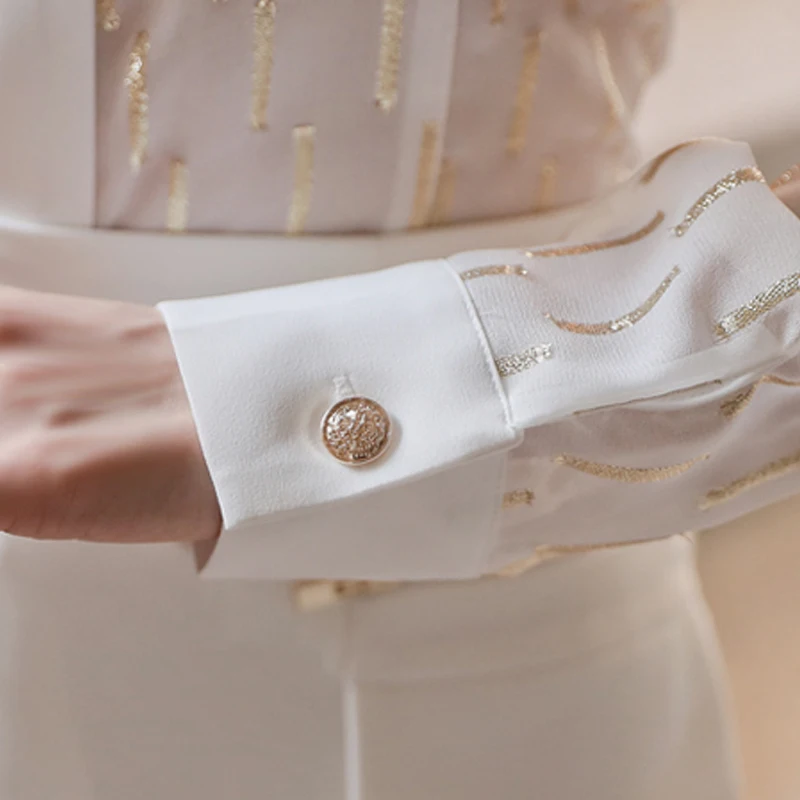 Блузка женская с длинным рукавом шифоновая отложным воротником | Женская одежда