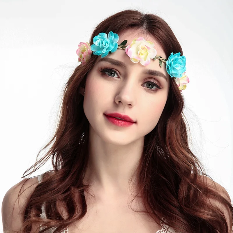 Women Flowers on Head Wedding Bridal Flower Wreath Crown Headband Floral Garlands Hair Band Accessories |