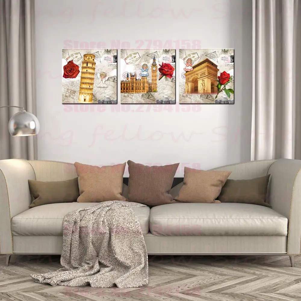 Винтажные постеры с изображением наклонной башни Пизы Биг-Бен-Парижа статуи