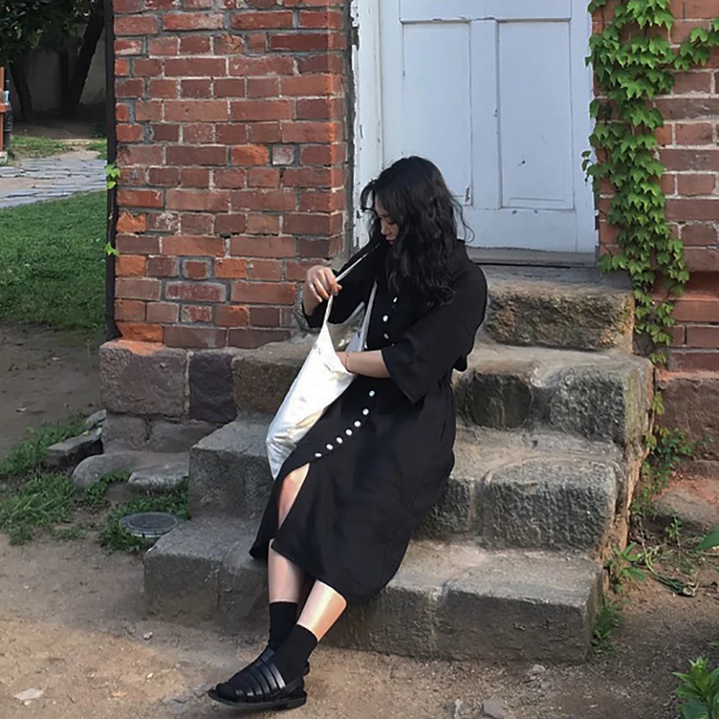 GALCAUR летнее элегантное однотонное женское платье с лацканами, рукав до локтя, высокая талия, на пуговицах, на шнуровке, миди платья для женщин, мода, новинка