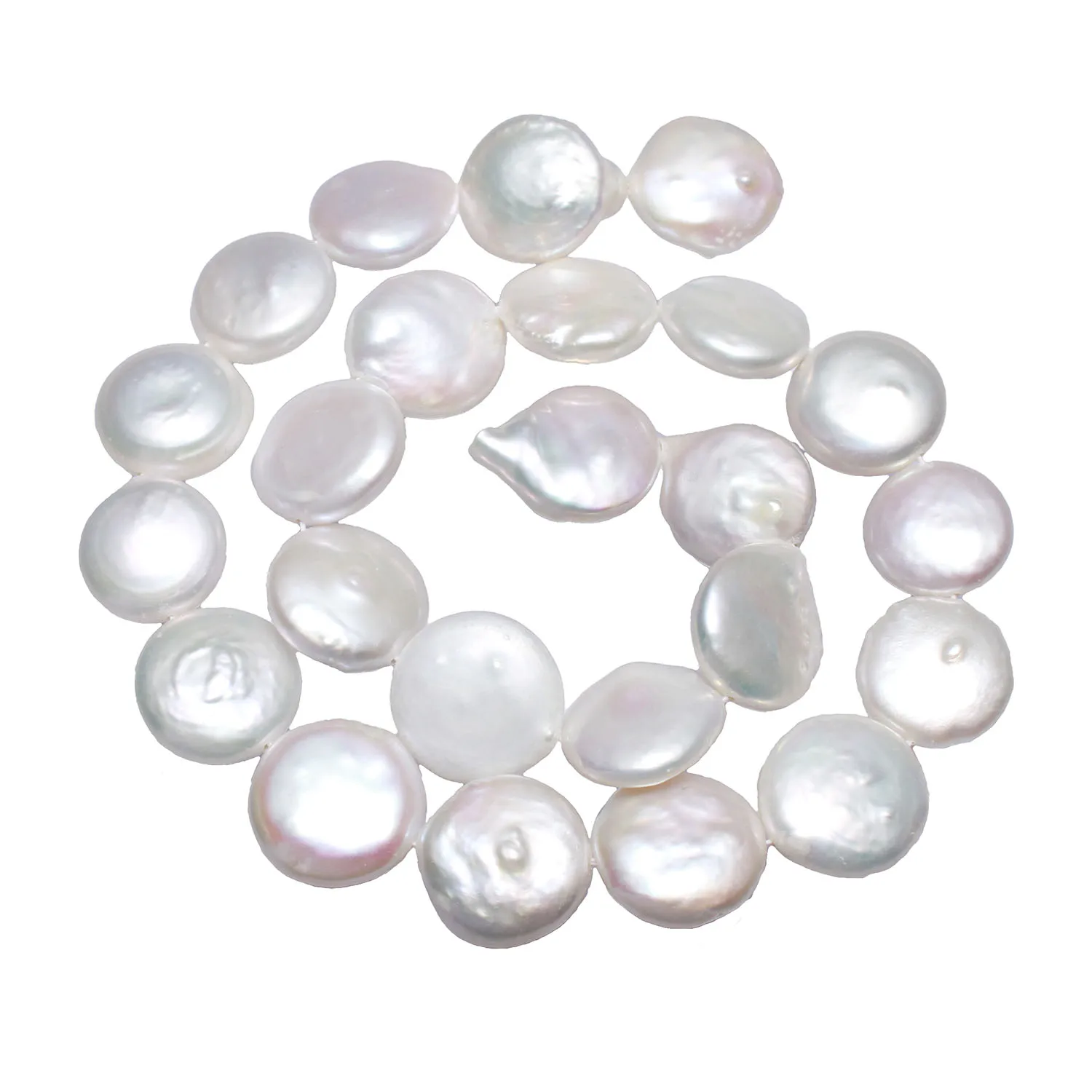 

High Quality Cultured Coin Freshwater Pearl Beads Flat Round Natural White 14-15mm Approx 0.8mm Sold Per Approx 15 Inch Strand