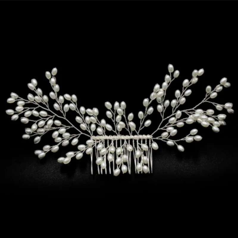 New Luxurious Bride Hair Accessories 100% Handmade Pearl Wedding Jewelry Party Pom Bridal Starry Comb Tiara |