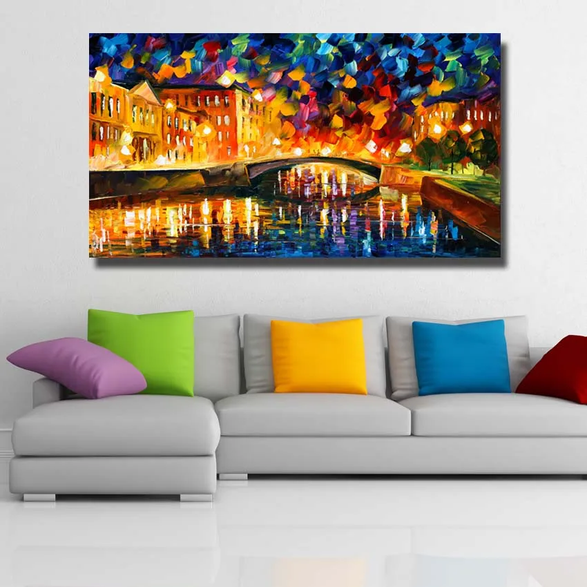 Large size 100% handpainted knife night street Oil Painting On Canvas Wall Art picture for sitting Room home Decoration no frame | Дом и сад
