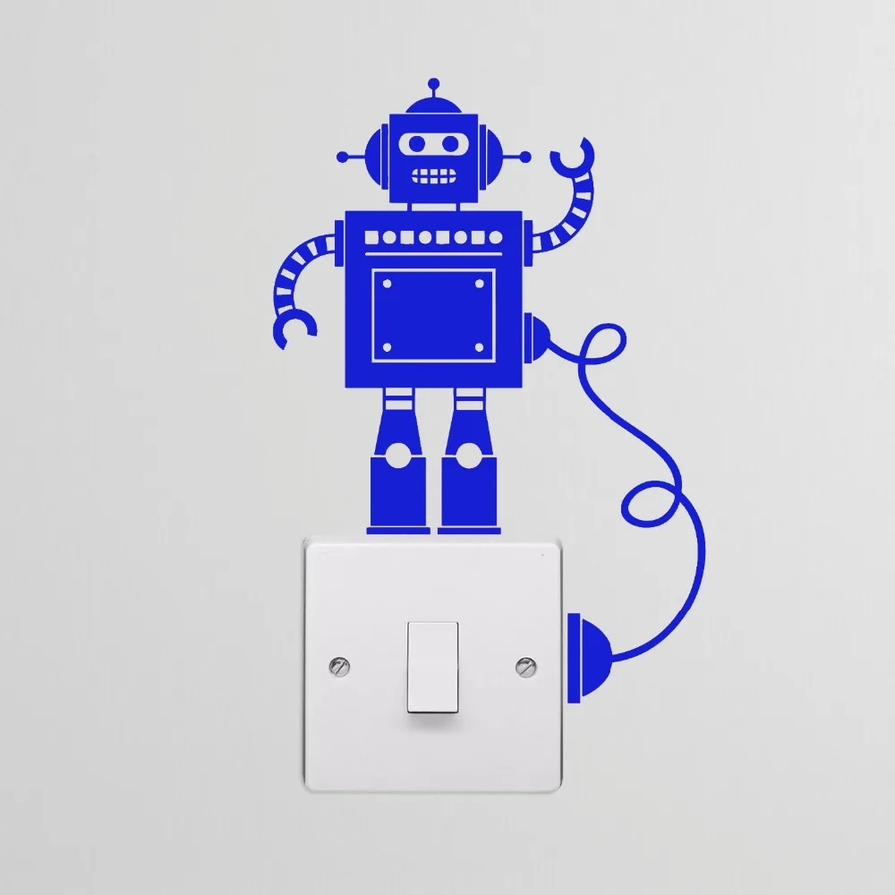 12*17cm tall Tiny Robot Light Switch with Wire Decal Vinyl Wall Stickers Sticker Cool Boy Bedroom Decor Murals LC1295 | Дом и сад
