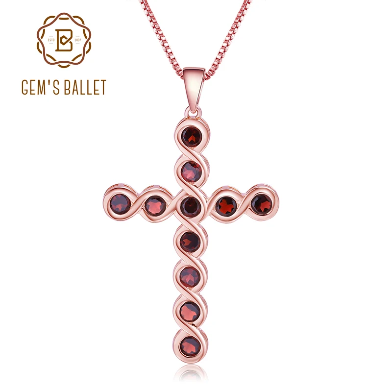 GEM'S балетные 925 пробы драгоценности из серебра и камней 4.05Ct натуральный гранат крест кулон ожерелье для женщин Свадебные ювелирные изделия