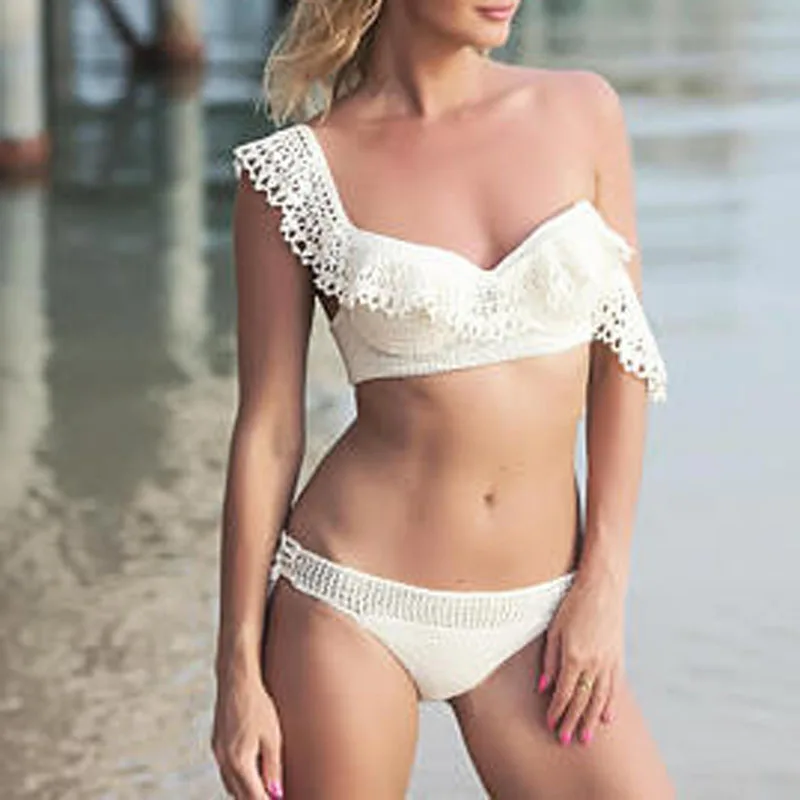 Новый вязаный сексуальный пляжный топ с вырезами и оборками укороченный ручной