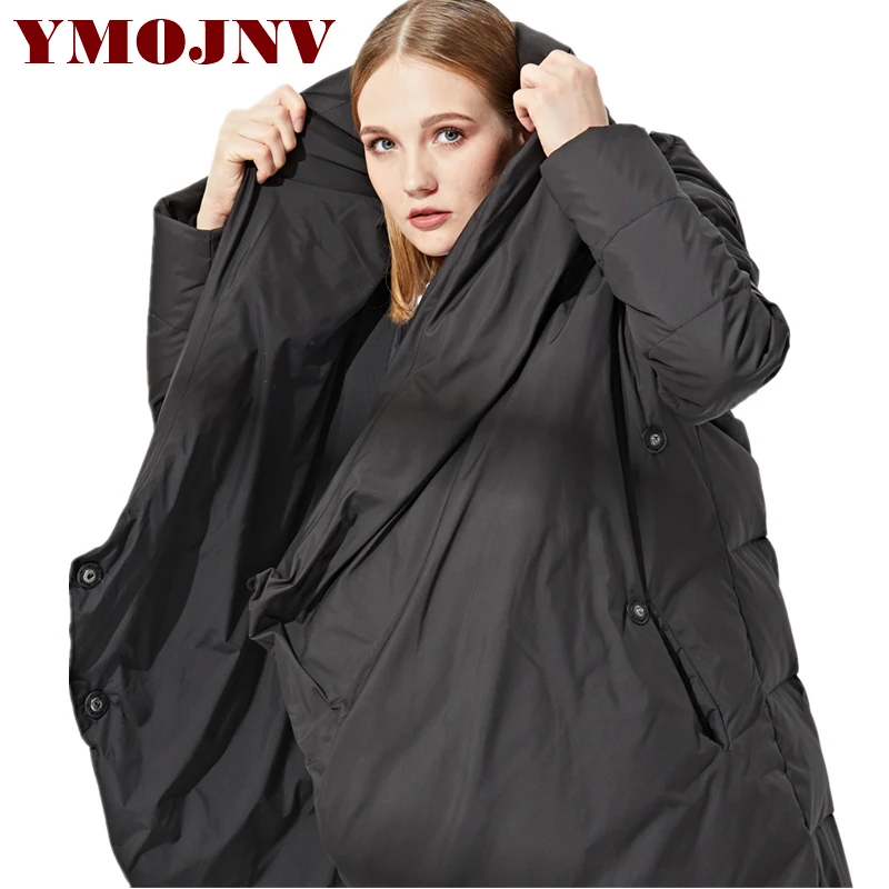 

YMOJNV Brand Design 2019 New Hooded Loose Plus Size Winter Jacket Women Long Coat Thick Warm Overcoat Gray Duck Down Parka Coats