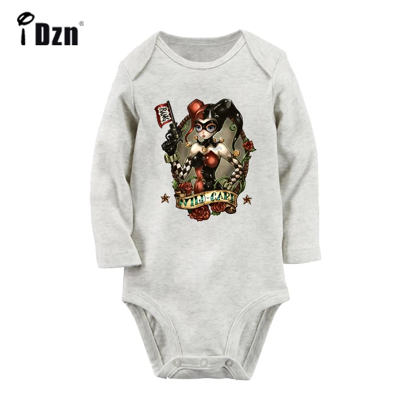 

The Clown JOKER Girl Bang Wild Card Design Newborn Baby Boys Girls Suit Infant Bodysuit Onsies Jumpsuit 100% Cotton Sets