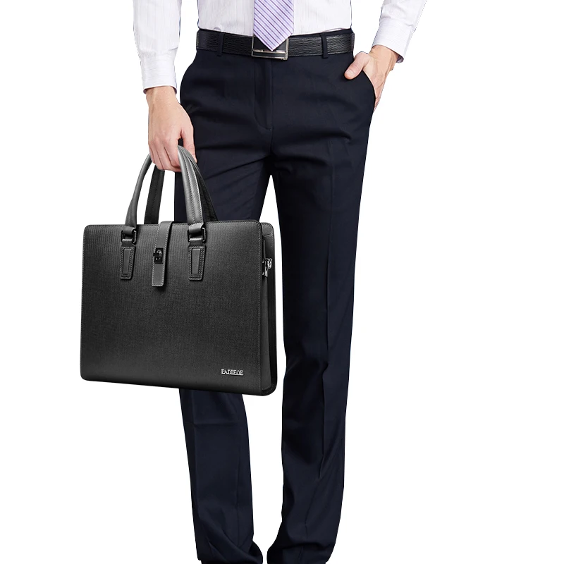 Padieoe Top Split Cowhide Leather Business Briefcase Luxury Brand Men Laptop Documents Bag Fashion Men's Shoulder Crossbody Bag