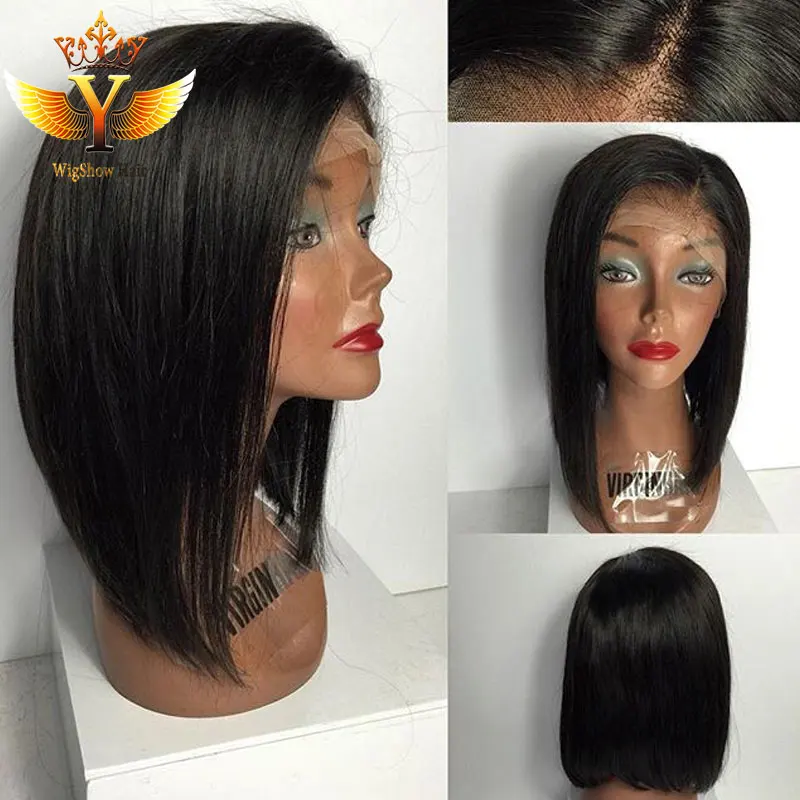 Боб Cut 100% необработанной девственных человеческого волоса боб парики Glueless фронта