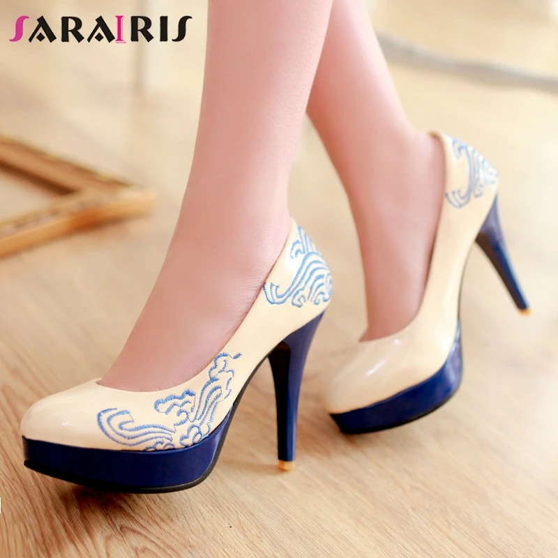 

SARAIRIS New Plus Size 28-52 Patent Pu Leather High Heels Platform Shoes Woman Casual Party Ol Sexy Retro Spring Autumn Pumps