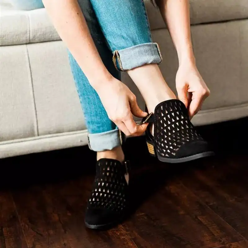 Женские туфли лодочки с открытым носком на молнии квадратным каблуком женские