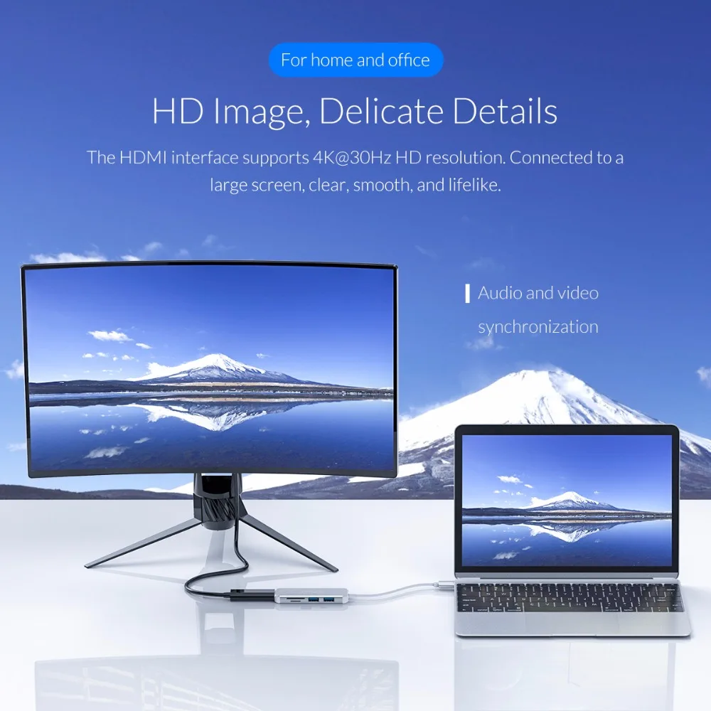 USB-Концентратор ORICO с USB C на HDMI автомобильный адаптер VGA TF SD для MacBook Samsung Galaxy S10 Huawei