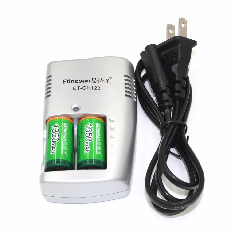 2шт Etinesan 1350mAh 3v CR123A литий-ионные аккумуляторы с зарядным устройством