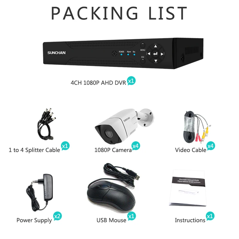 SUNCHAN CCTV 4CH 1080 P комплект камеры AHD P2P HDMI H.264 DVR видеонаблюдения Системы