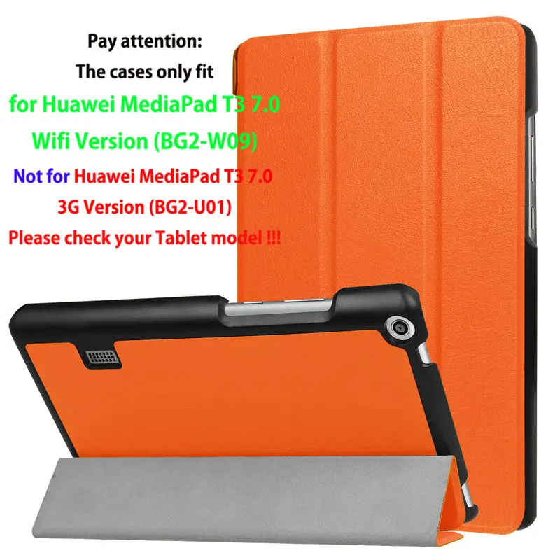 Orange Модный чехол для девочек huawei MediaPad T3 7,0 BG2-W09, смарт-чехол из искусственной кожи, чехол для планшета Honor Play Pad 2 7,0, кожа+ пленка+ ручка - Цвет: Orange