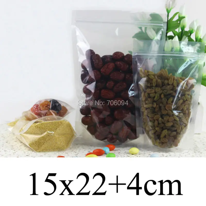 

100PCS 15*22+4cm(5.91''x8.66'')Self-supporting Ziplock clear Plastic bag,standup Clear Plastic Bag for coffee tea candy gift