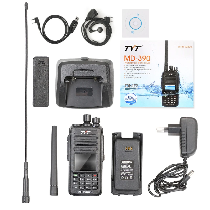 Free Shipping Waterproof IP-67 UHF 400-480MHZ 5W DMR Radio MD-390 Compatible with Mototrbo Tier I & II with Pro Cable Earphone enlarge