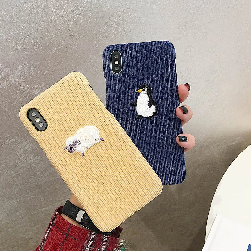 Cute Dog Sheep Embroidery Phone Case For iphone 7 8 6s 6 plus X XS Max XR Cover Fashion Warm Corduroy Hard Cases |