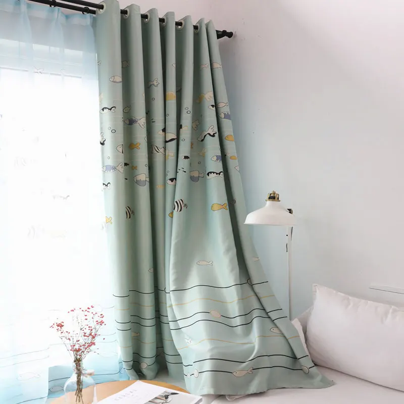 Мультяшные Детские занавески для маленьких рыбок гостиной тканевые затемняющие