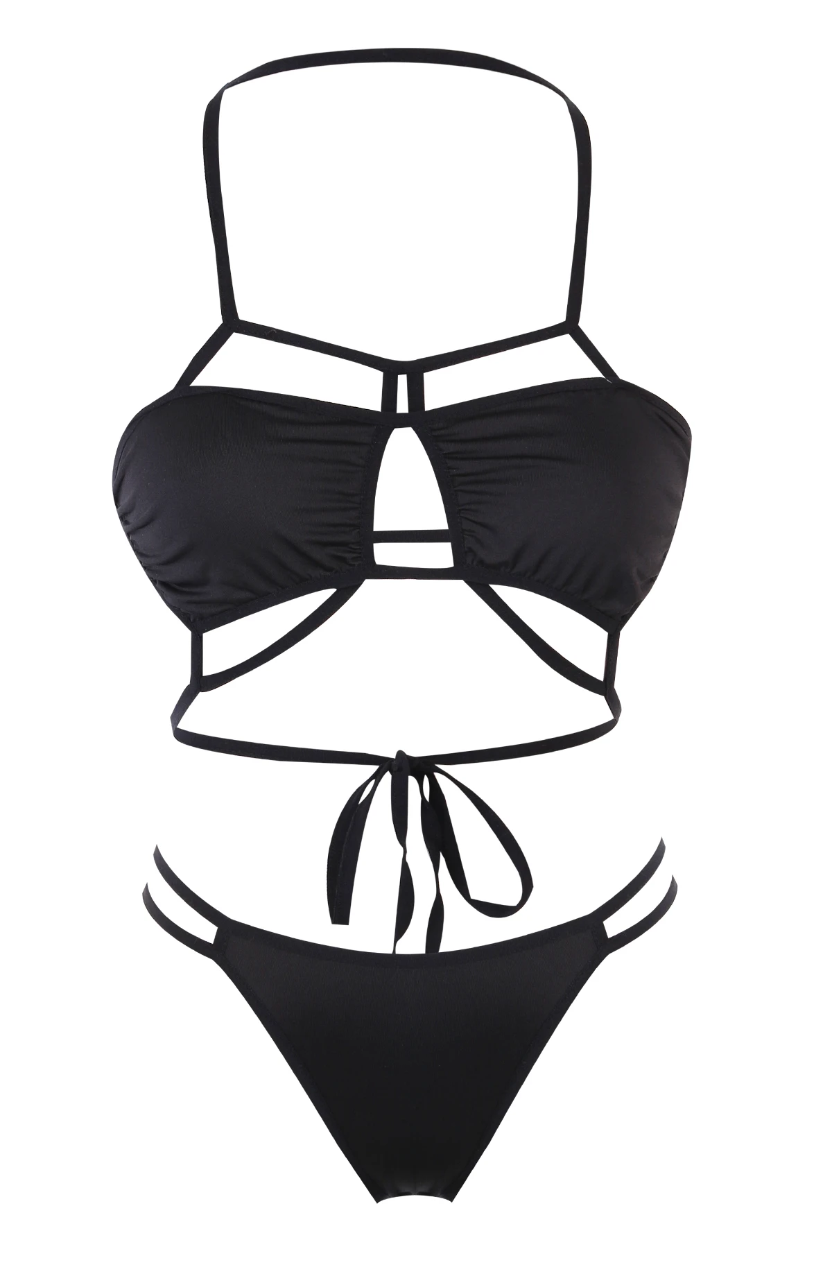 Соблазнительные бразильские бикини черный комплект с лямкой на шее купальник