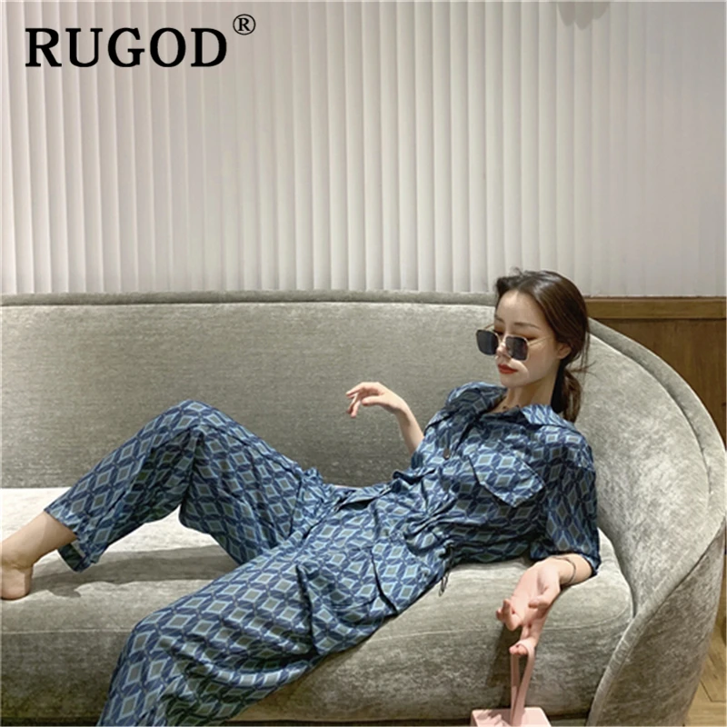 Женский шифоновый комбинезон RUGOD элегантный в клетку с высокой талией и широкими