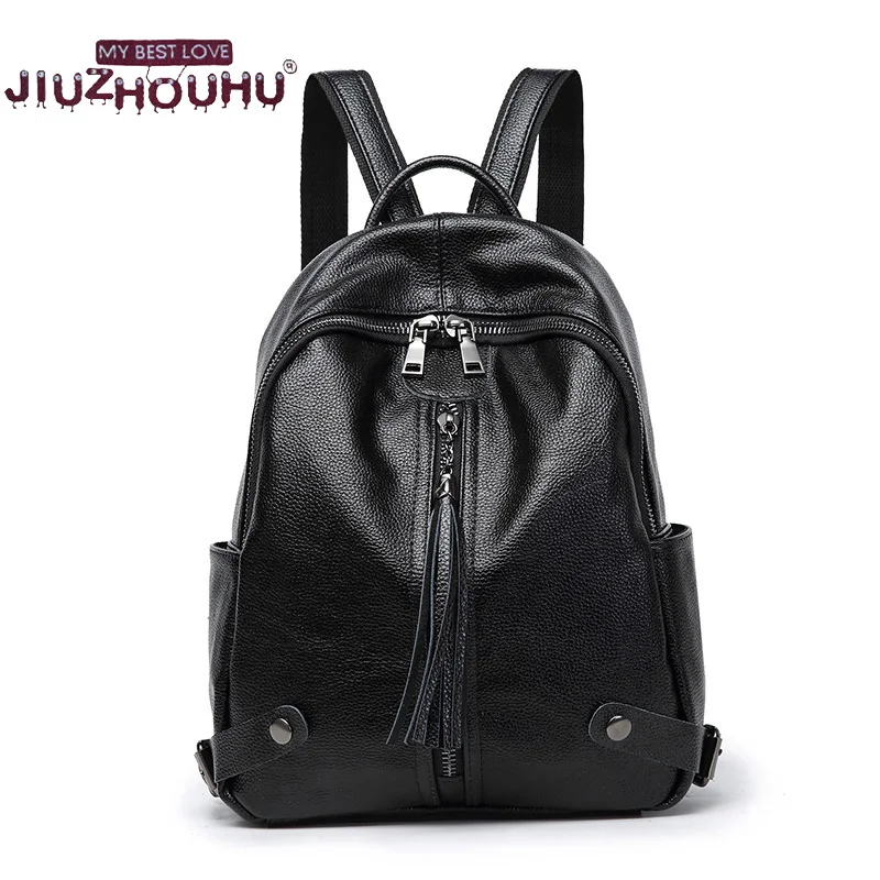 Кисточкой Натуральная кожа Рюкзак Женщины Back Pack корейский стиль Женский двойной