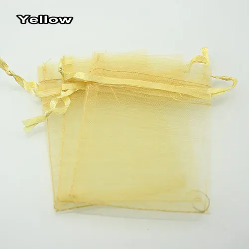 yellow 100 шт./лот 5x7 7x9 9x12 см Упаковка из органзы для украшений сумки Свадебные украшения Рождественский подарок сумка-мешок 23 Цвета - Цвет: yellow