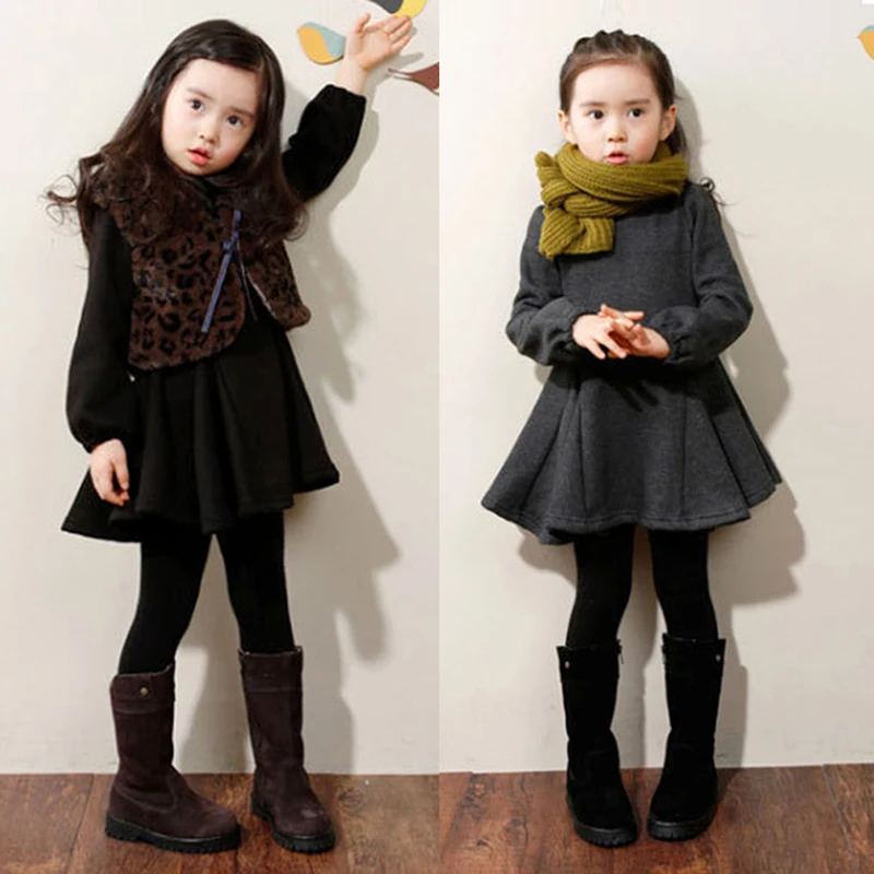 Kids Girls Clothes 2 3 4 5 6 7 8 Years Baby Girl Spring Winter Dress Long Sleeve For Solid Casual Dresses | Детская одежда и обувь