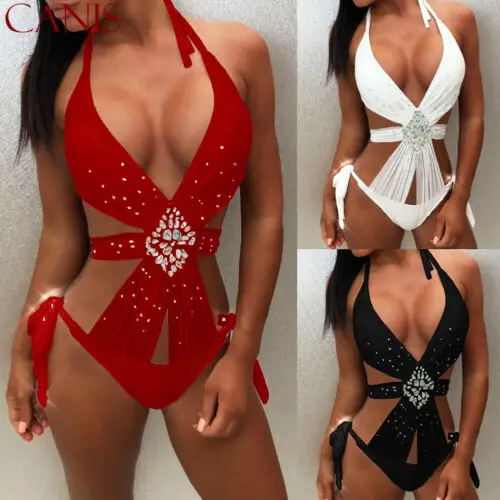 2019 женские цельные купальники со стразами бандажный комплект бикини с чашками