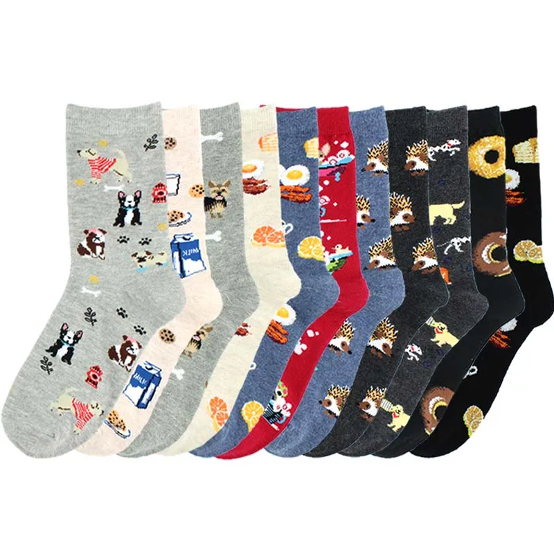 Casual Cotton women Colorful Cartoon animal Food snack Pattern Socks Harajuku Jacquard Street Hip Hop Funny Happy | Женская одежда