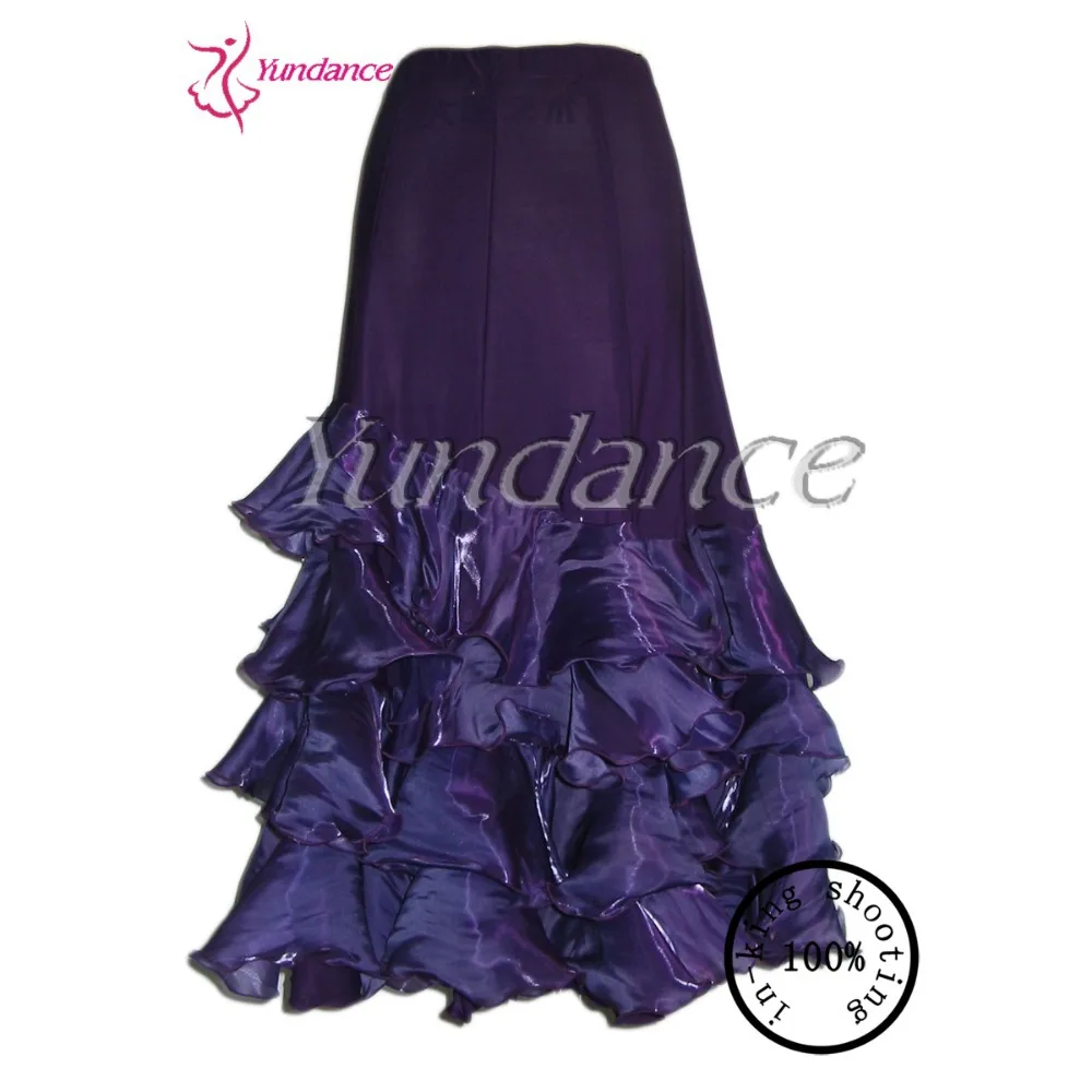 

2016 New Female Tiered Flamenco Skirt Dark Purple Dance Skirt S-41