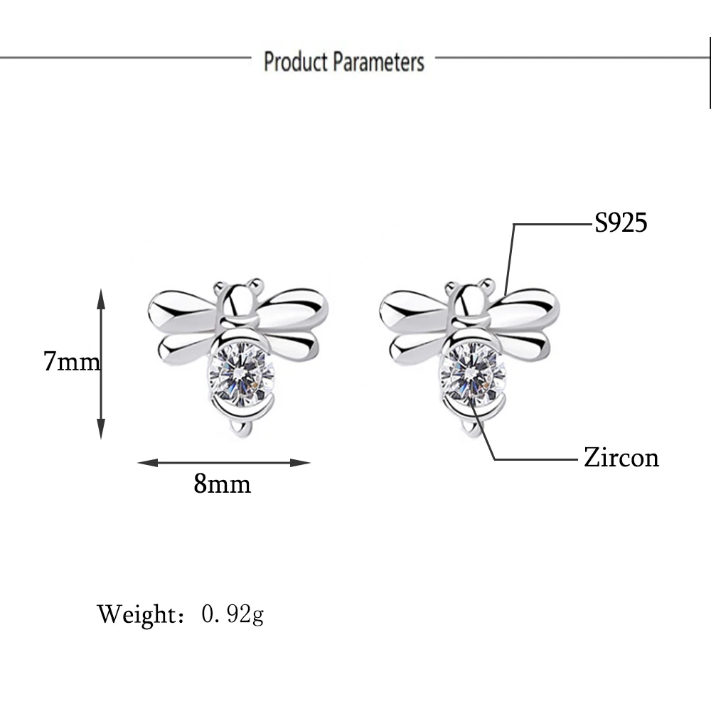 Bee Silver Earrings Studs Jewelry cute Lovely Honey Animal crystal for Women Girls Gift | Украшения и аксессуары