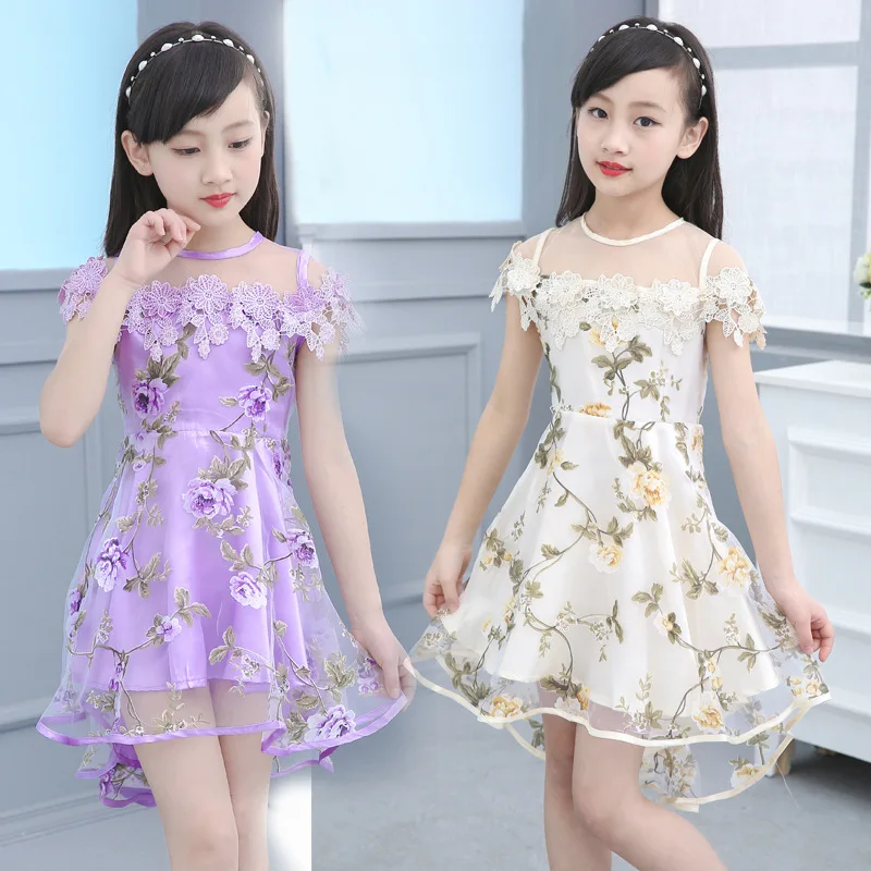 Three Colors Lovely Baby Girl Dress 2018 Summer New Girls Flower Lace Princess Casual Dance 4-12 Year old | Детская одежда и обувь