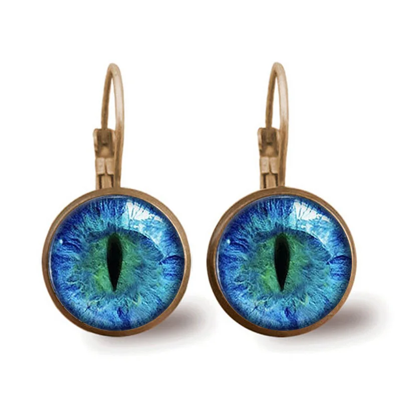 New Retro 6 Colors Dragon Cat Eye Glass earring Plated Circular Pendant For Woman Gift Charm Jewelry | Украшения и аксессуары