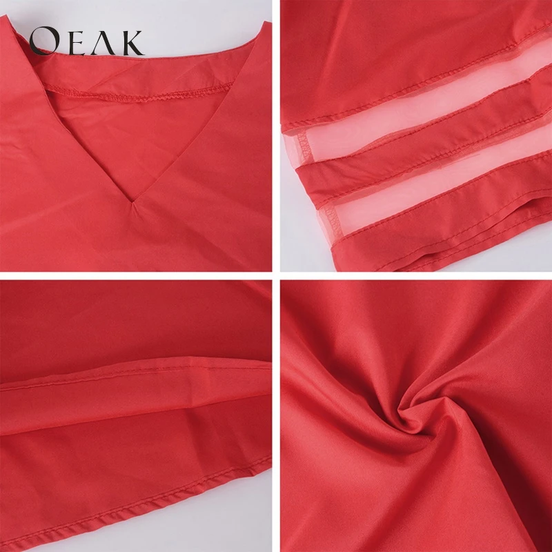 OEAK 3XL V-Neck Flare Sleeve Patchwork Shirts Summer Casual Loose Plus Size Women Chiffon Blouses Female Top vetement femme 2019 |