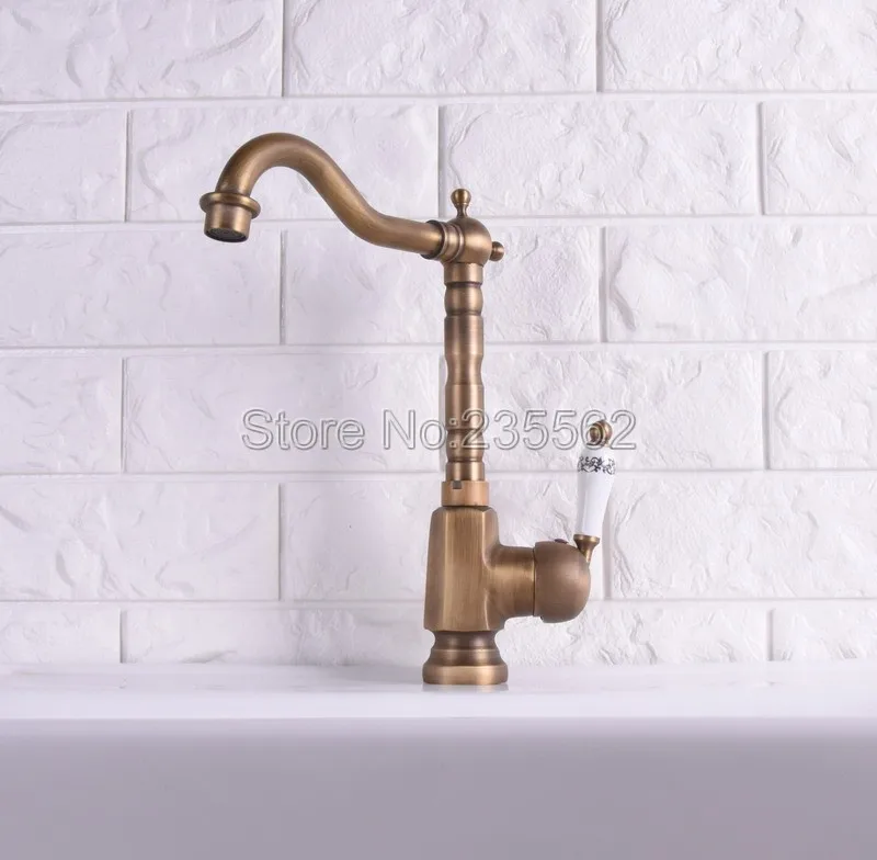 

Deck Mounted Antique Brass Bathroom Basin Faucet Single Handle Hole Sink Mixer Tap lsg114