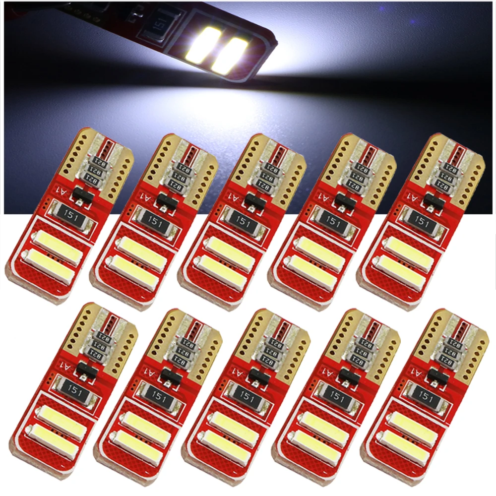 

YSY 10pcs T10 led canbus W5W t10 4smd 7020 7014 led Light canbus T10 4LED Bulb No error led light White