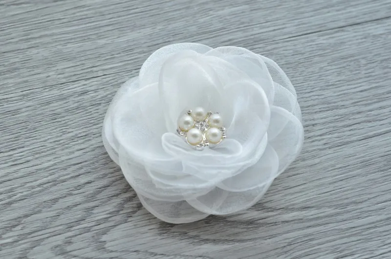 30pcs/lot 4.3&quot 6colors Newborn Gauze Layered Flower+Rhinestone For Baby Girls Hair Accessories Rose Fabric Flowers Headbands | Мать и
